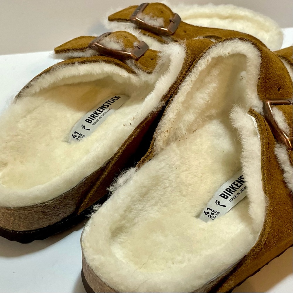 Birkenstock Arizona Shearling Tan Suede 10 Women's US NWOT - Picture 9 of 14